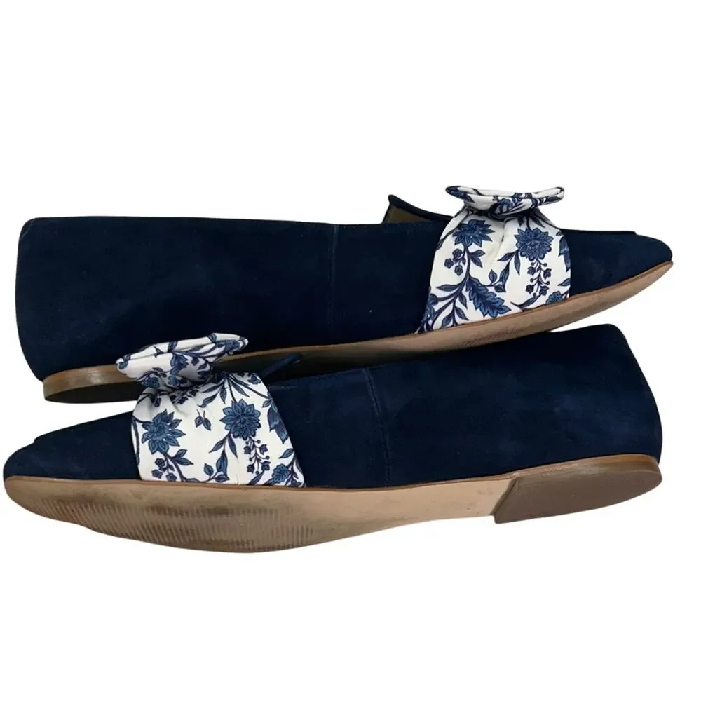 Talbots Women’s Stella Navy Blue Floral Bow Suede Loafers